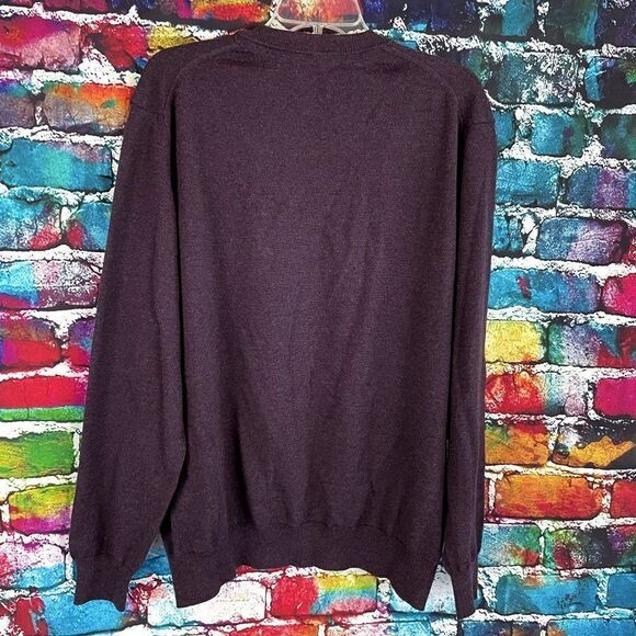 Black Brown V-Neck Pullover Sweater 100% Italian Merino Wool XXL - Picture 5 of 5